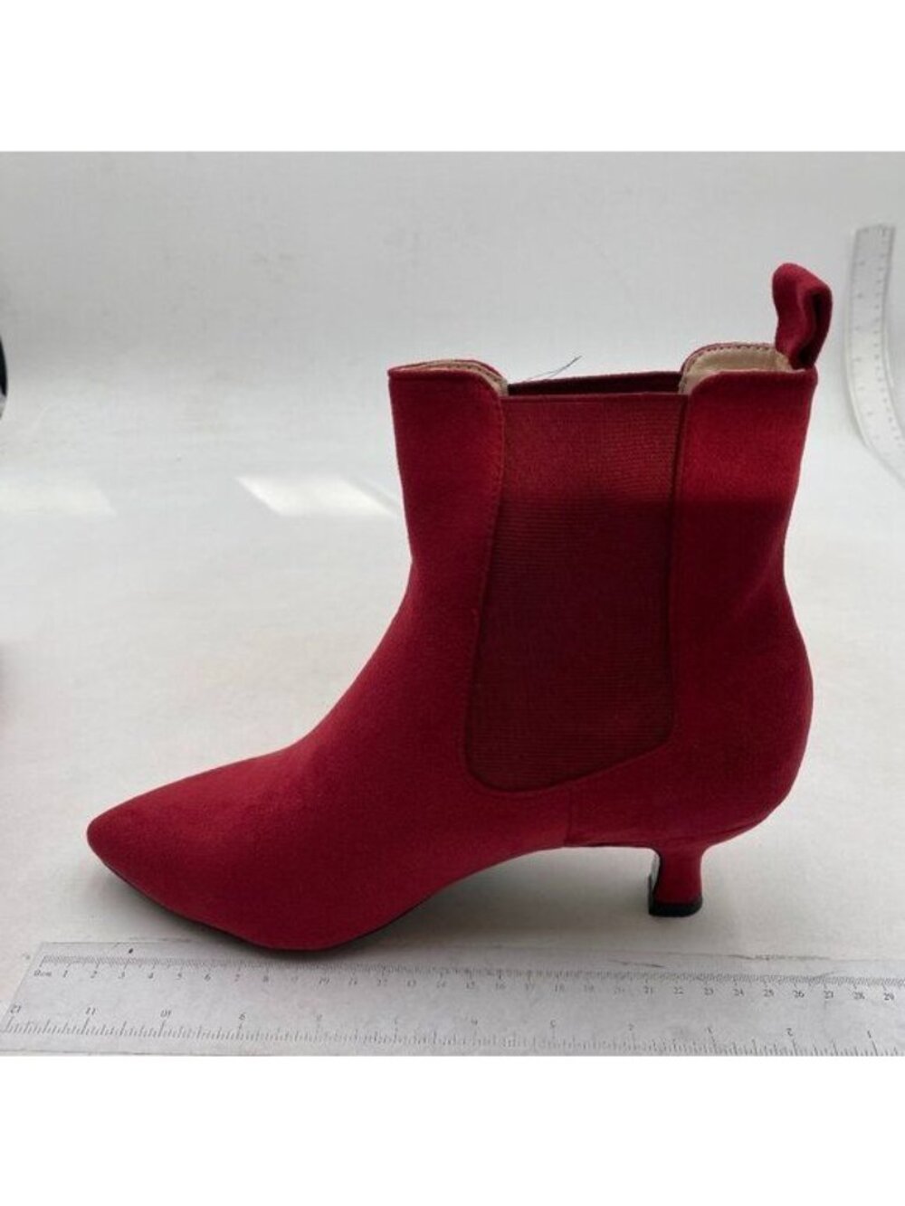 Women's Classy Closed Pointed Toe Kitten Heel Ankle Booties ,Chelsea Boots Red